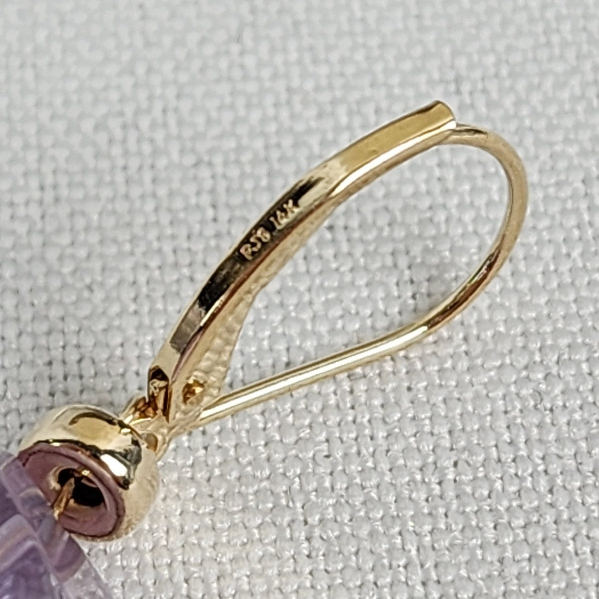 14K Gold Purple Natural Stone Drop Earrings