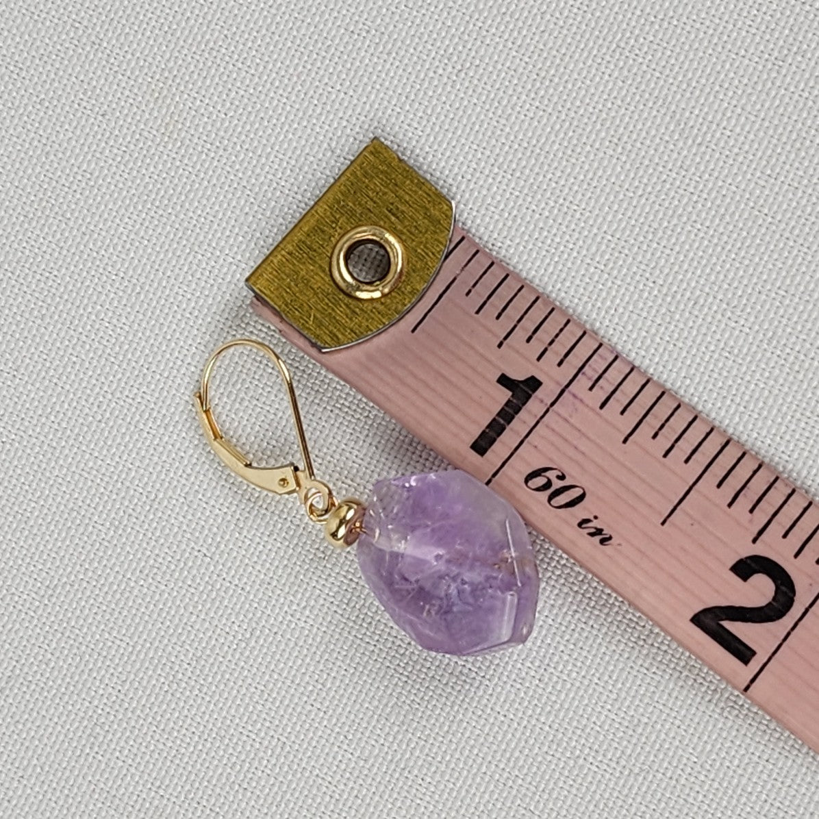 14K Gold Purple Natural Stone Drop Earrings