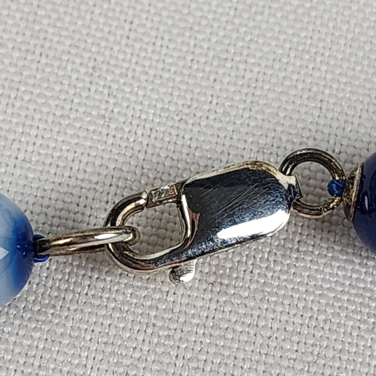 Blue Natural Stone Beaded Long Necklace 925 Sterling Clasp