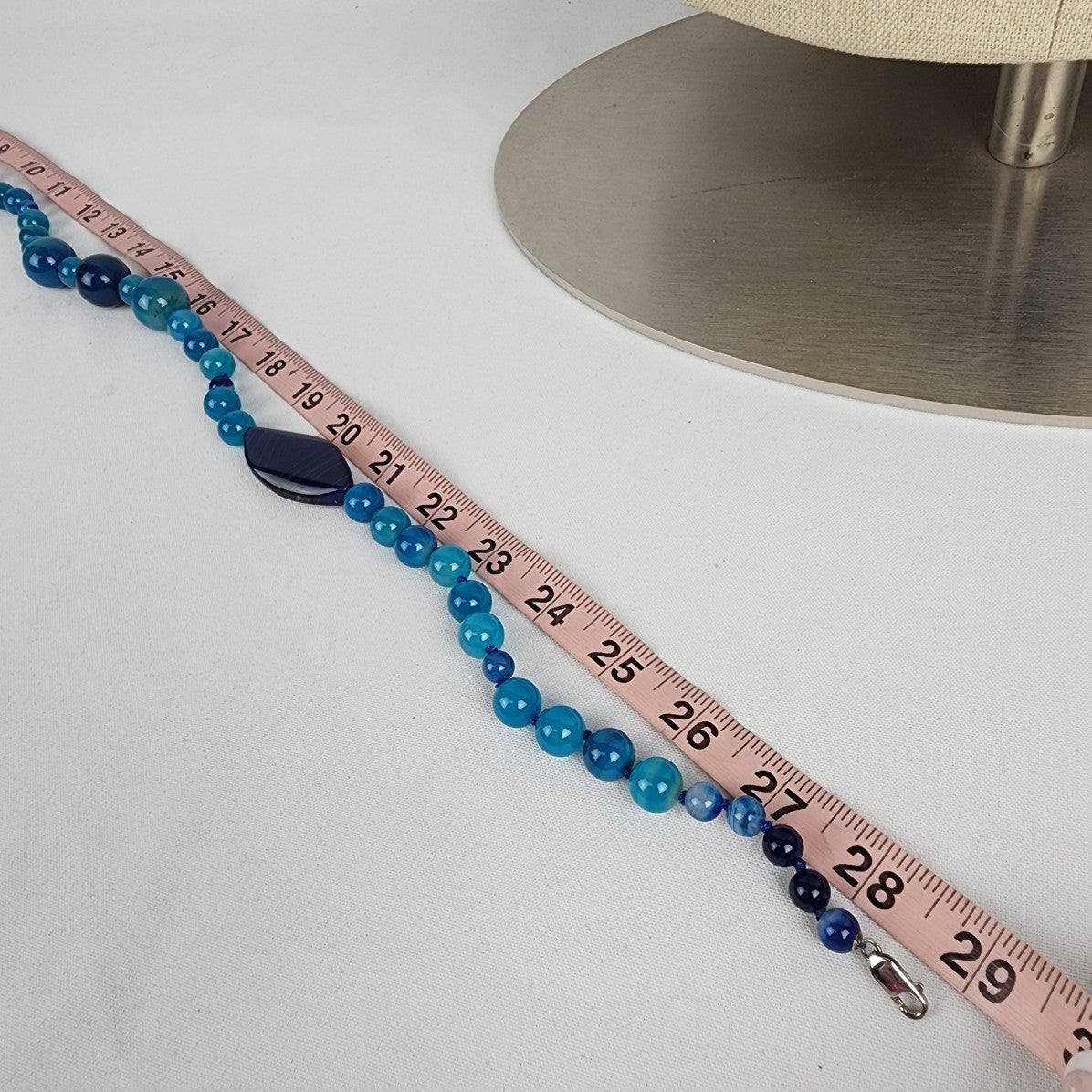 Blue Natural Stone Beaded Long Necklace 925 Sterling Clasp