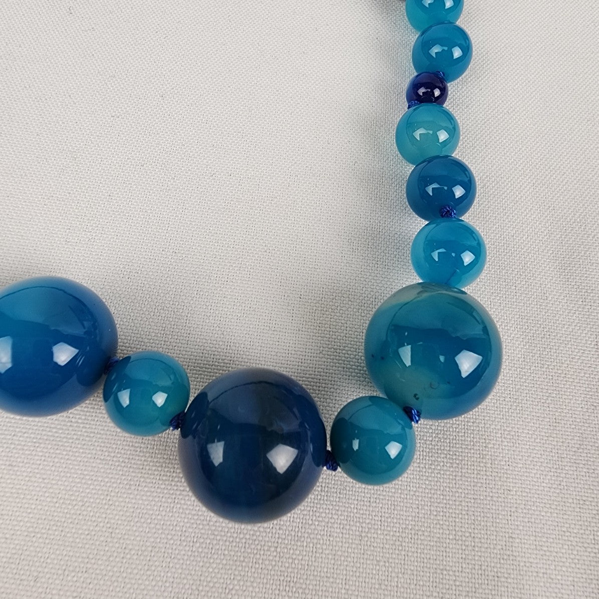Blue Natural Stone Beaded Long Necklace 925 Sterling Clasp
