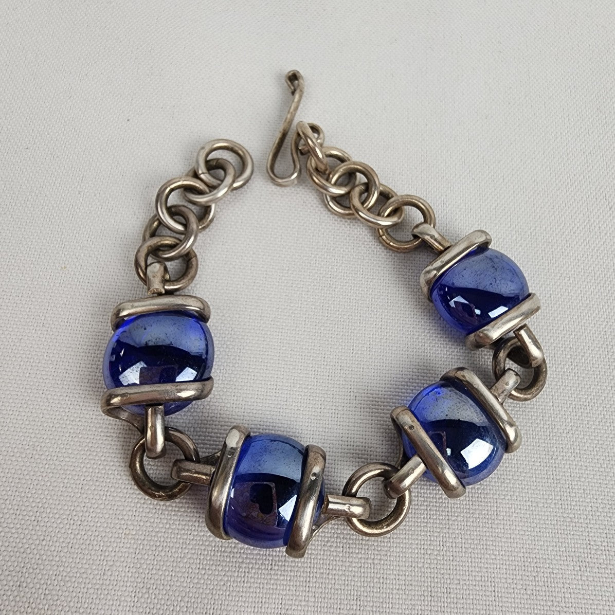 Silver Blue Glass Wire Wrap Bracelet