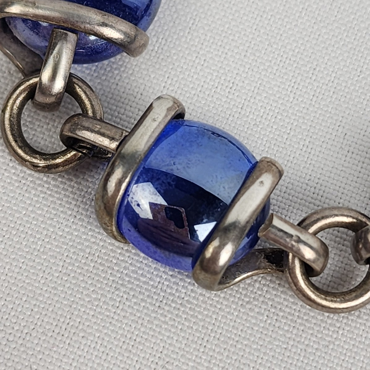 Silver Blue Glass Wire Wrap Bracelet