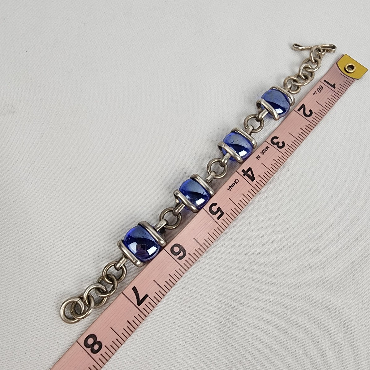 Silver Blue Glass Wire Wrap Bracelet