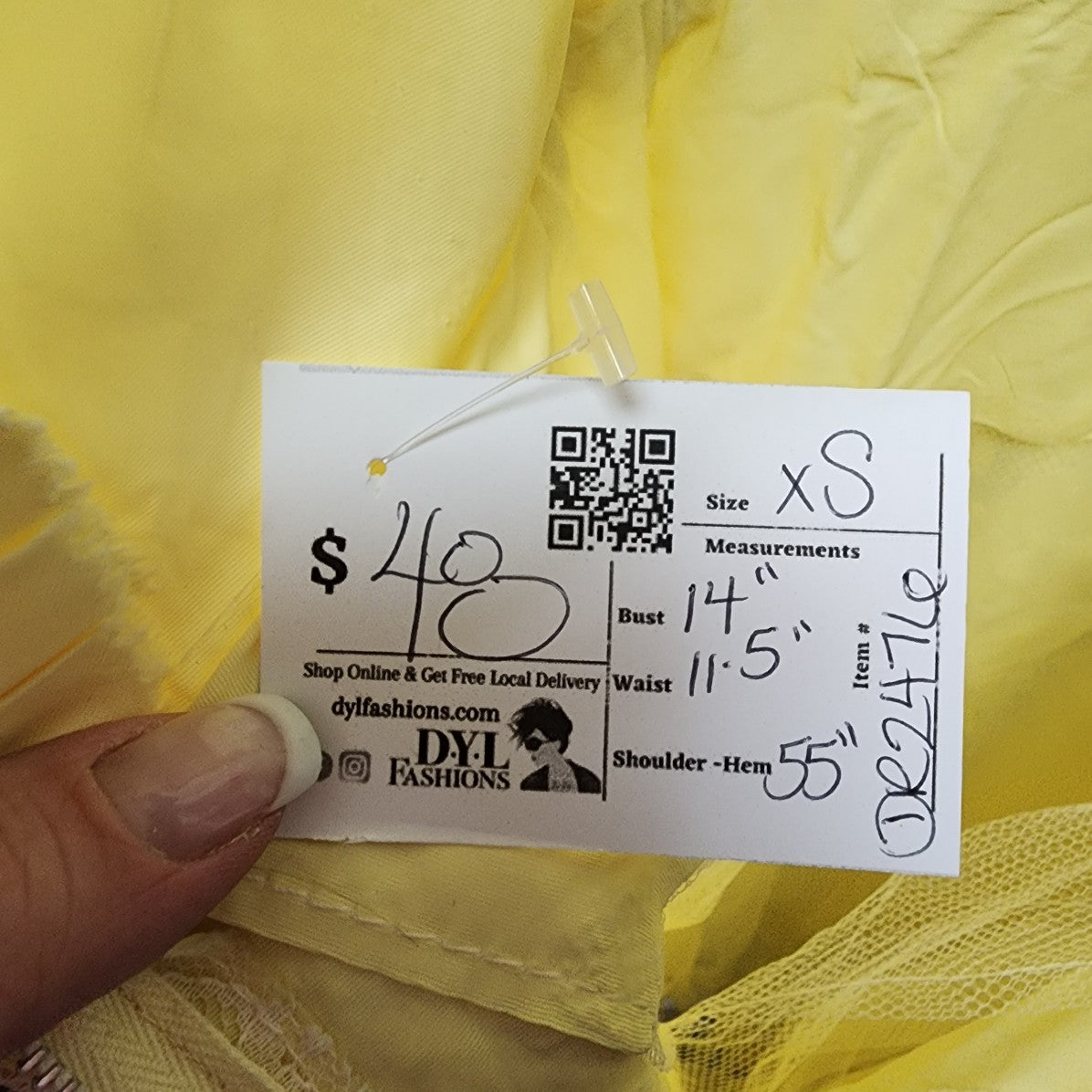Vintage Yellow Lace Event Maxi Dress Size XS