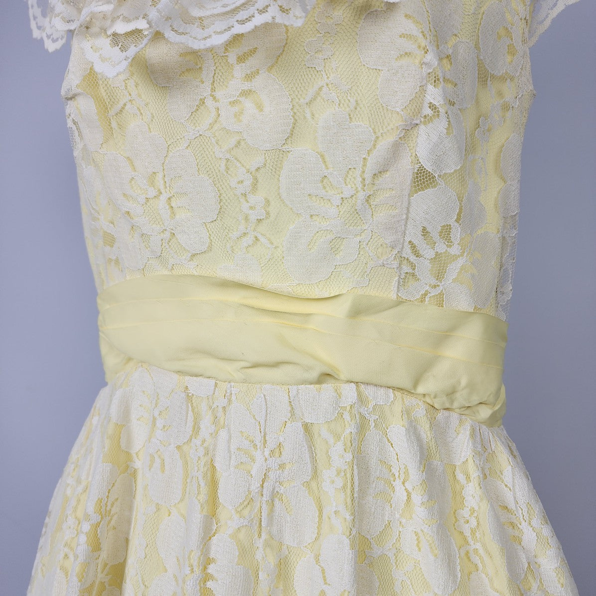 Vintage Yellow Lace Event Maxi Dress Size XS