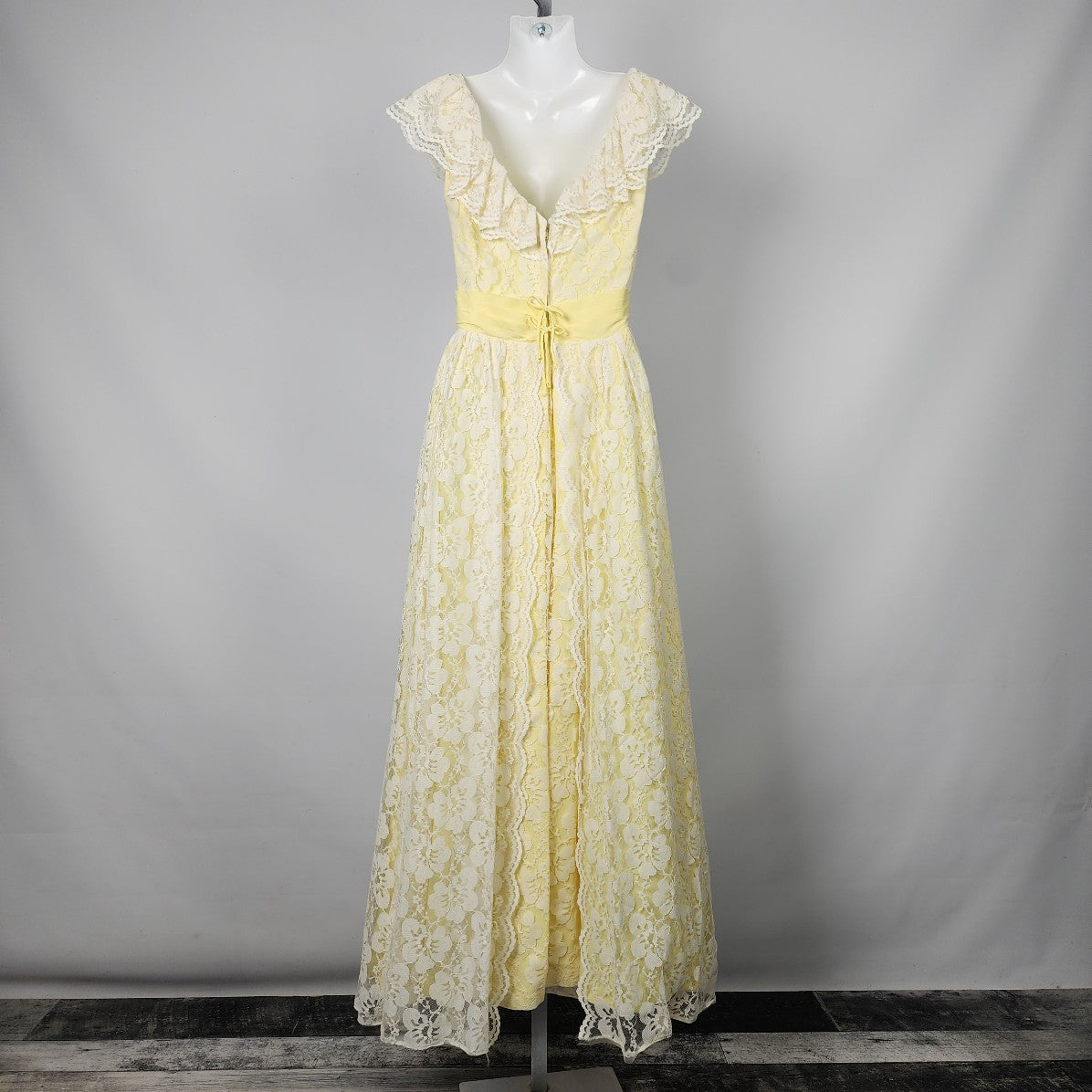 Vintage Yellow Lace Event Maxi Dress Size XS