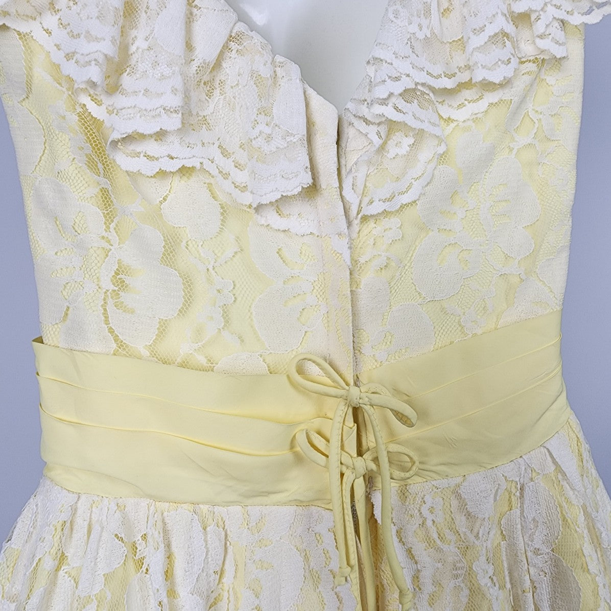 Vintage Yellow Lace Event Maxi Dress Size XS