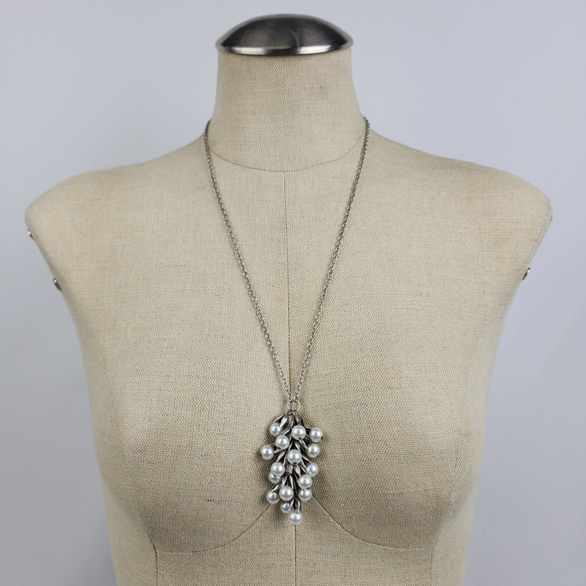 FAC Matt Silver Faux Pearl Cluster Pendant Necklace