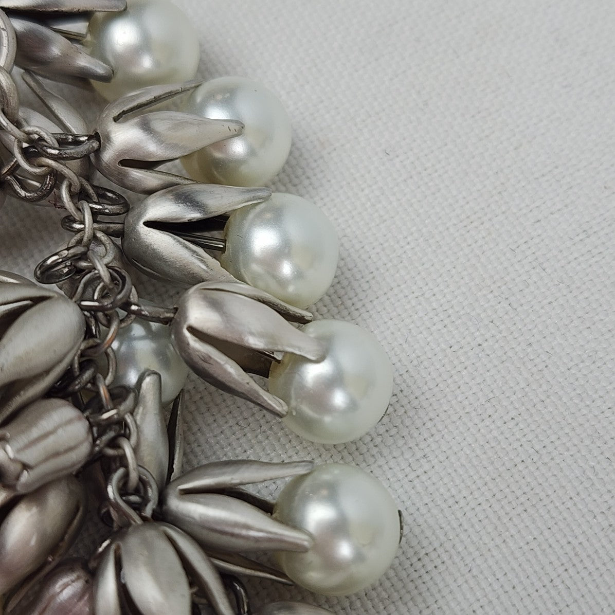 FAC Matt Silver Faux Pearl Cluster Pendant Necklace