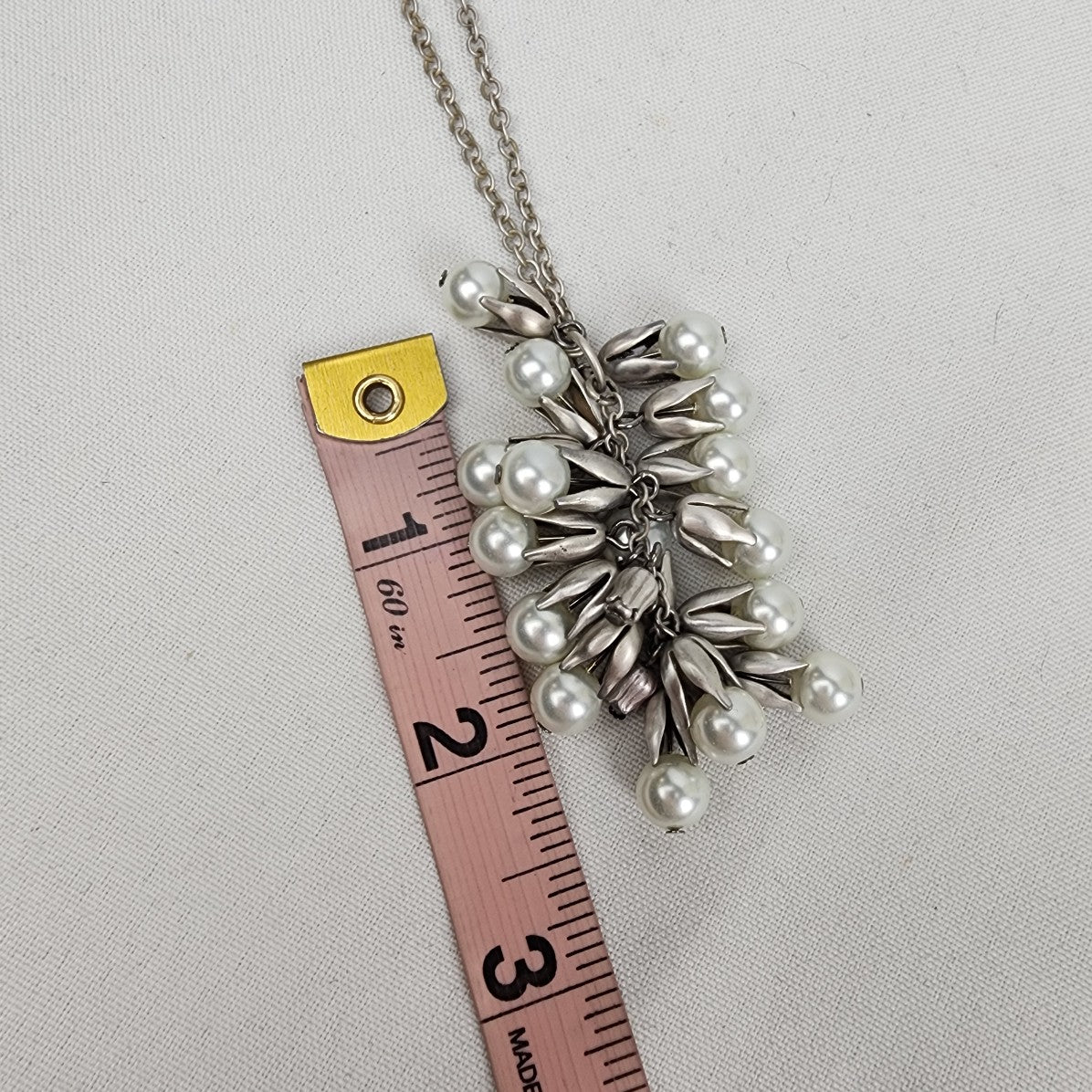 FAC Matt Silver Faux Pearl Cluster Pendant Necklace