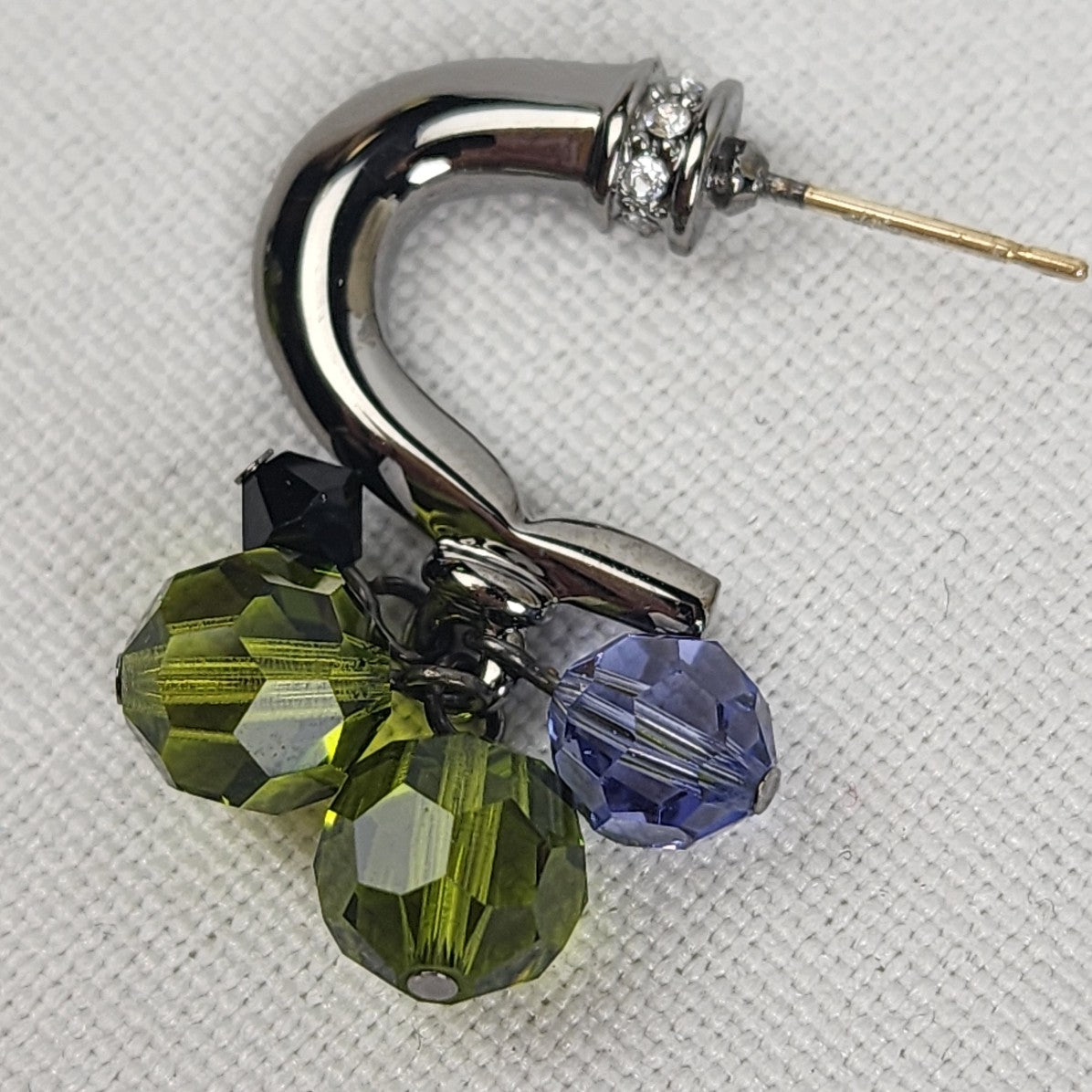 Black Metallic Green Beaded Dangle Hoop Earrings