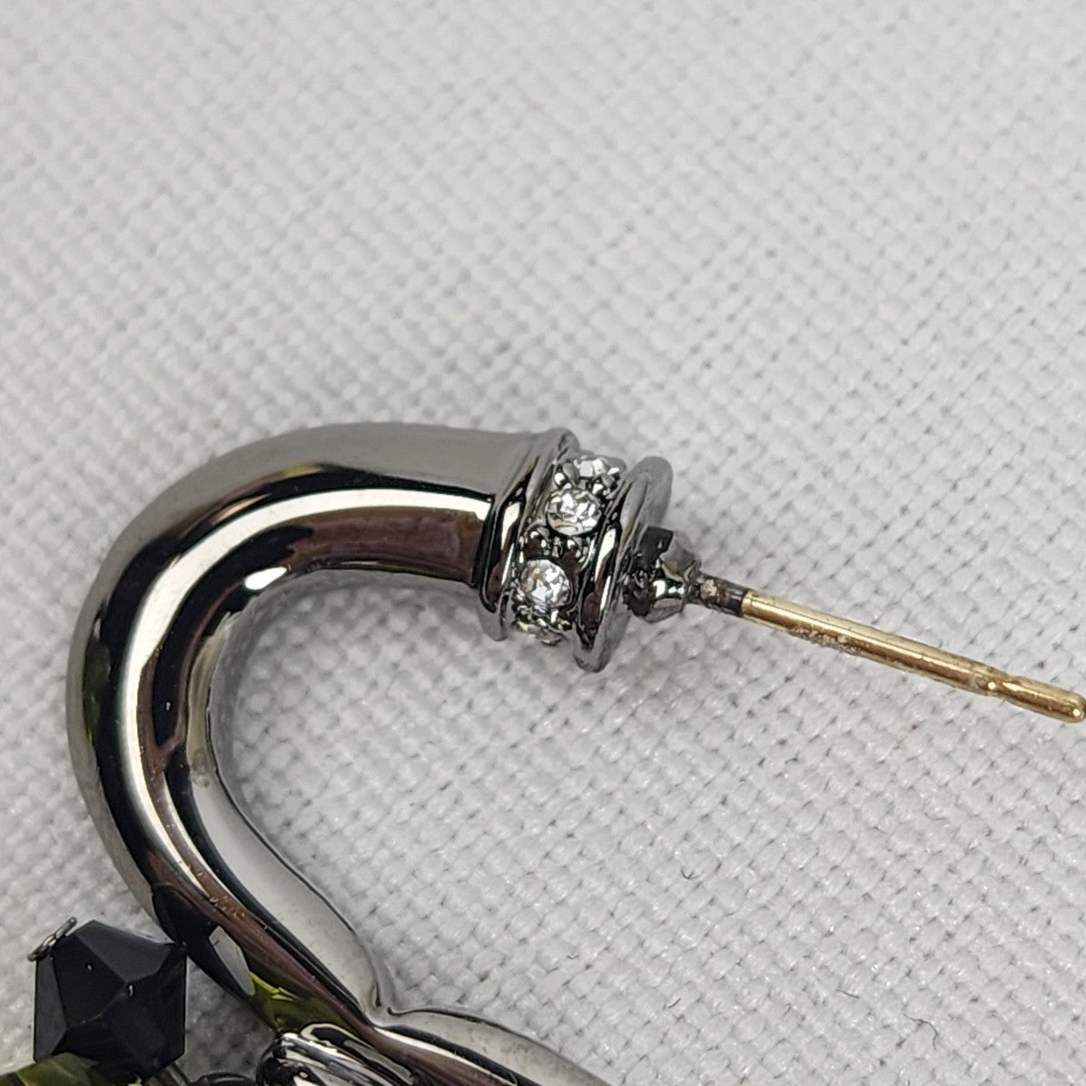 Black Metallic Green Beaded Dangle Hoop Earrings