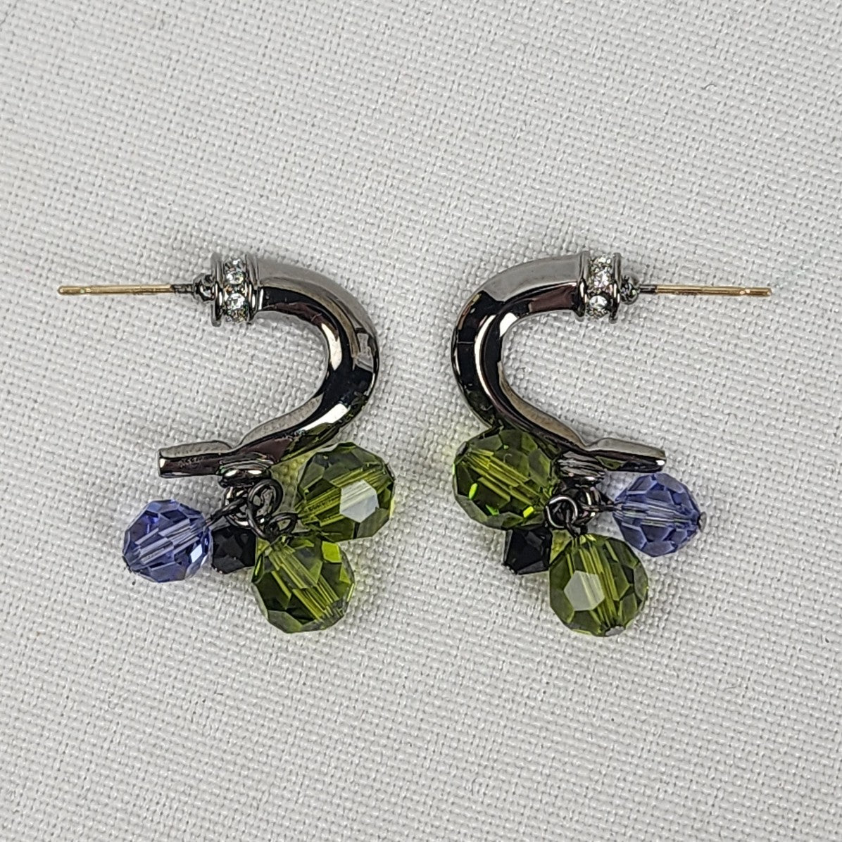 Black Metallic Green Beaded Dangle Hoop Earrings