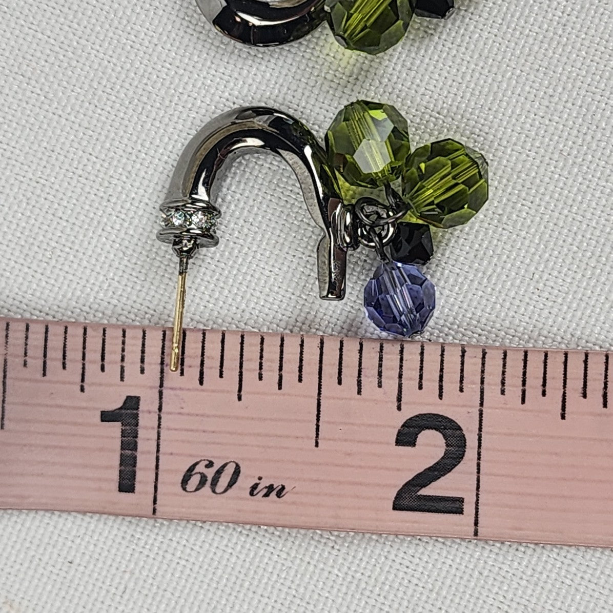 Black Metallic Green Beaded Dangle Hoop Earrings