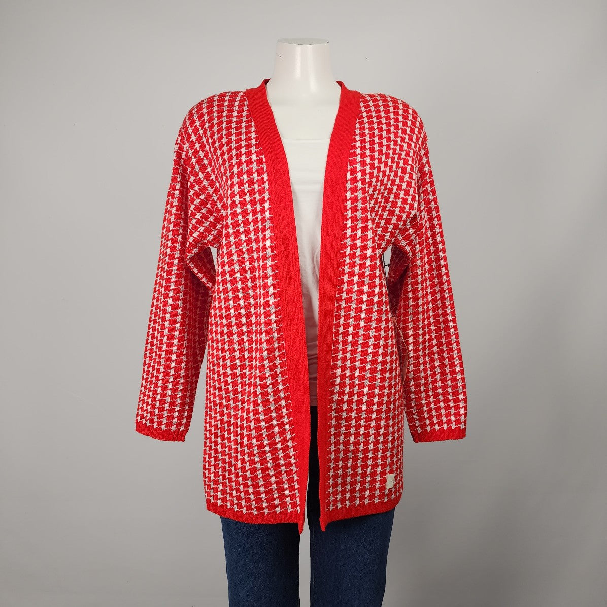 Vintage J.T. Martin Red Houndstooth Knit Cardigan Size M – DYL