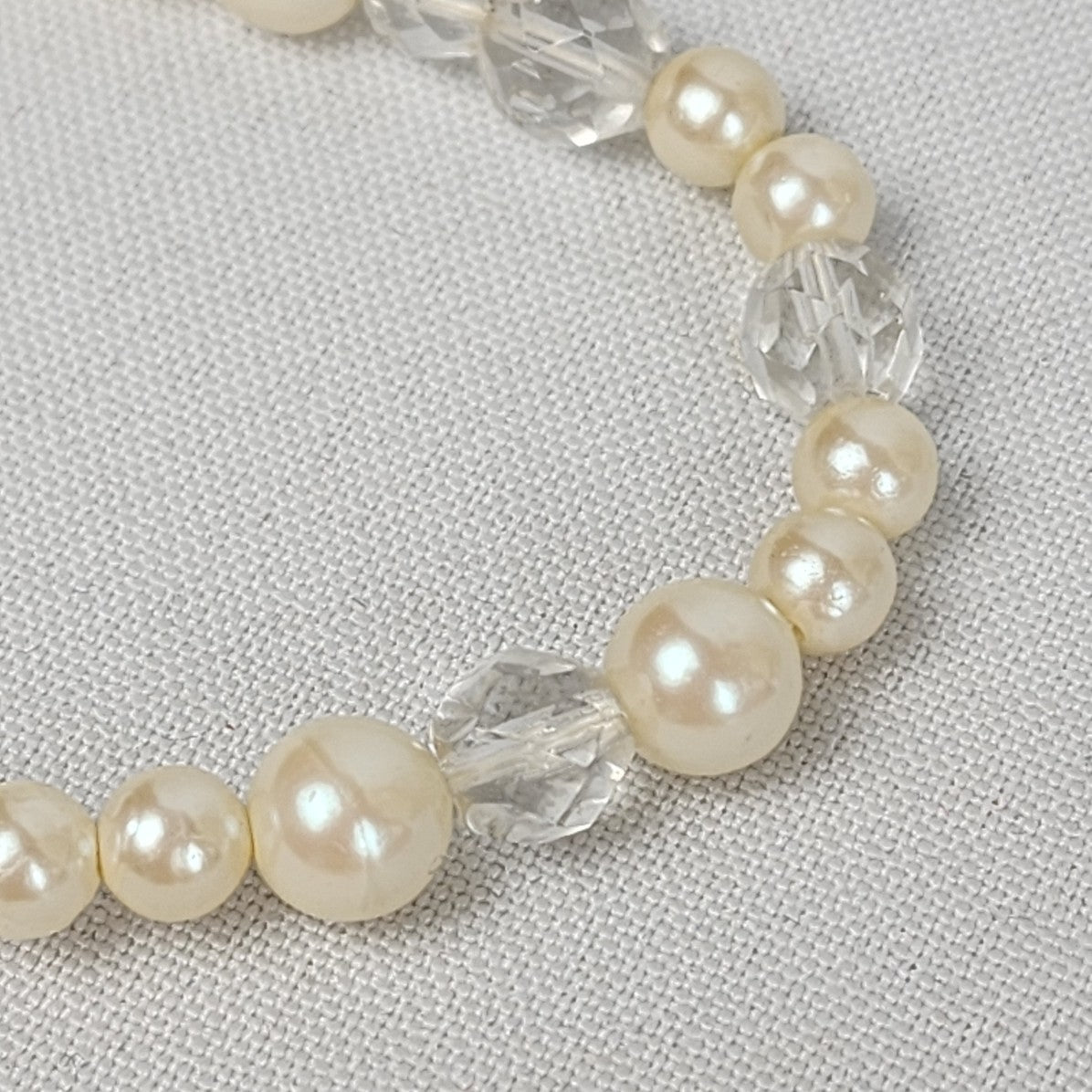 Vintage Faux Pearl Clear Crystal Beaded Necklace