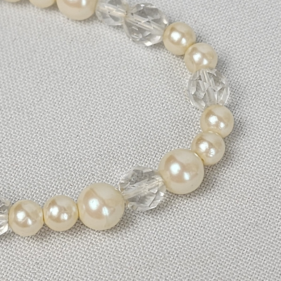 Vintage Faux Pearl Clear Crystal Beaded Necklace