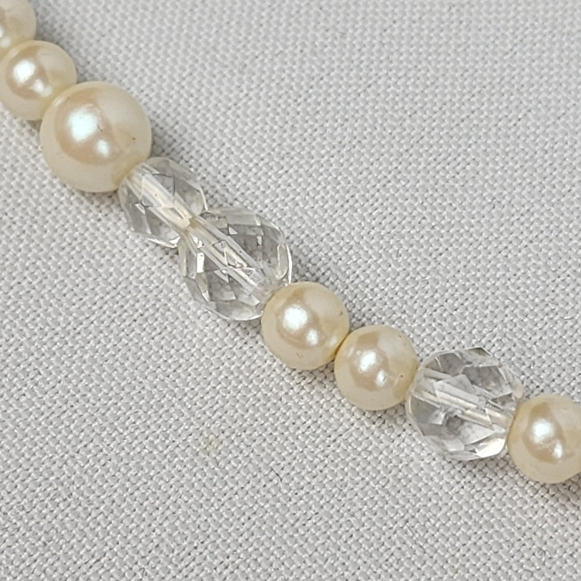 Vintage Faux Pearl Clear Crystal Beaded Necklace