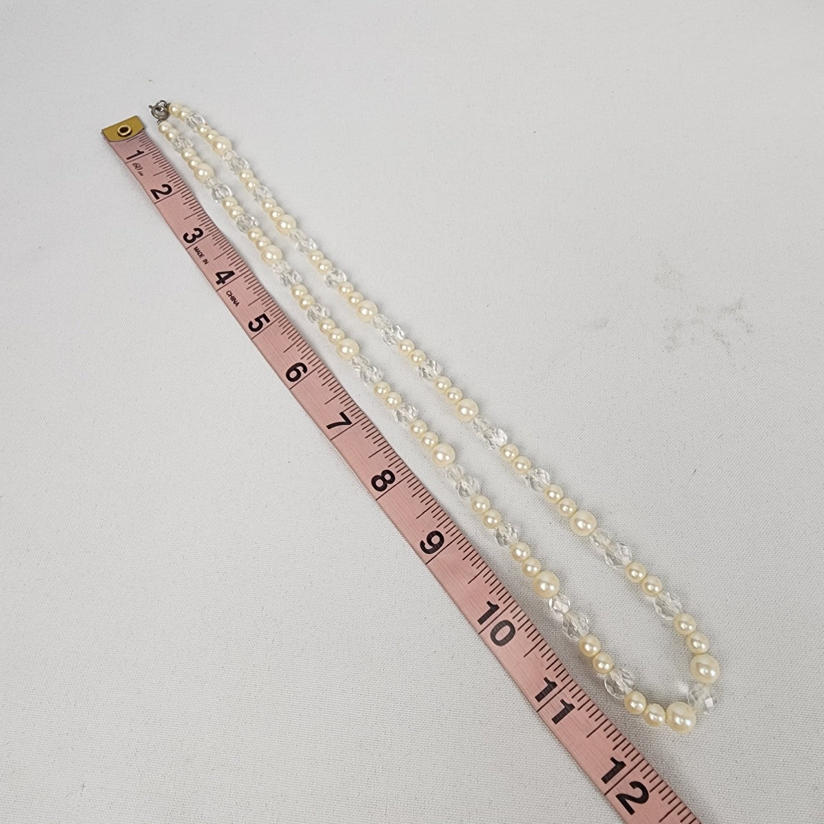 Vintage Faux Pearl Clear Crystal Beaded Necklace