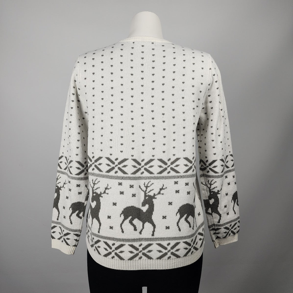 Tradition Country Collection White Knit Reindeer Button Up Cardigan Size S