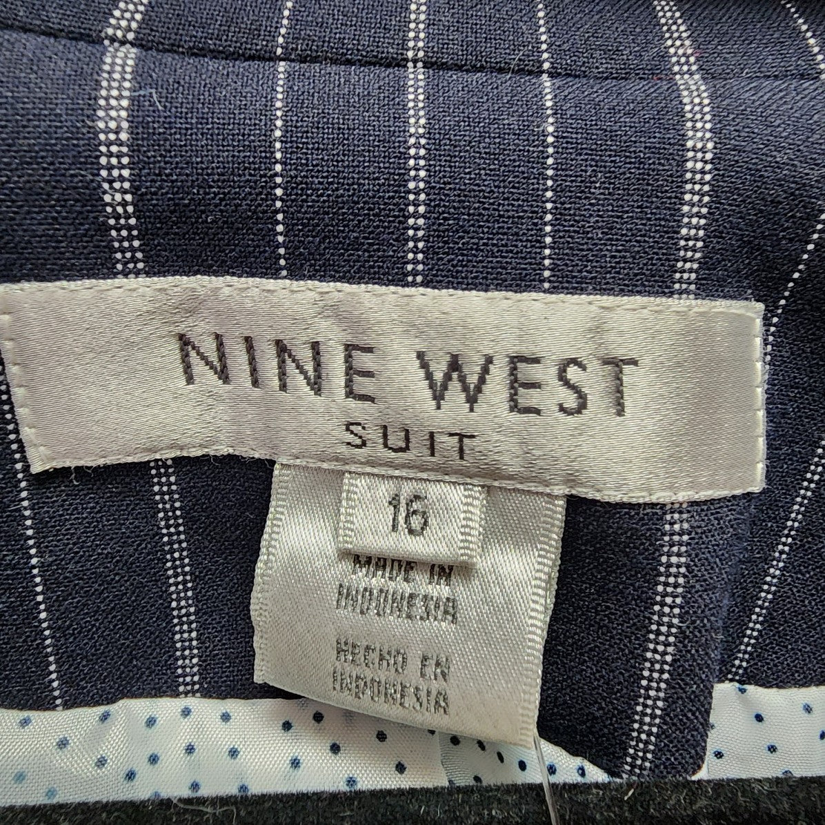 Nine West Suit Navy Pin Striped Peplum Blazer Size 16