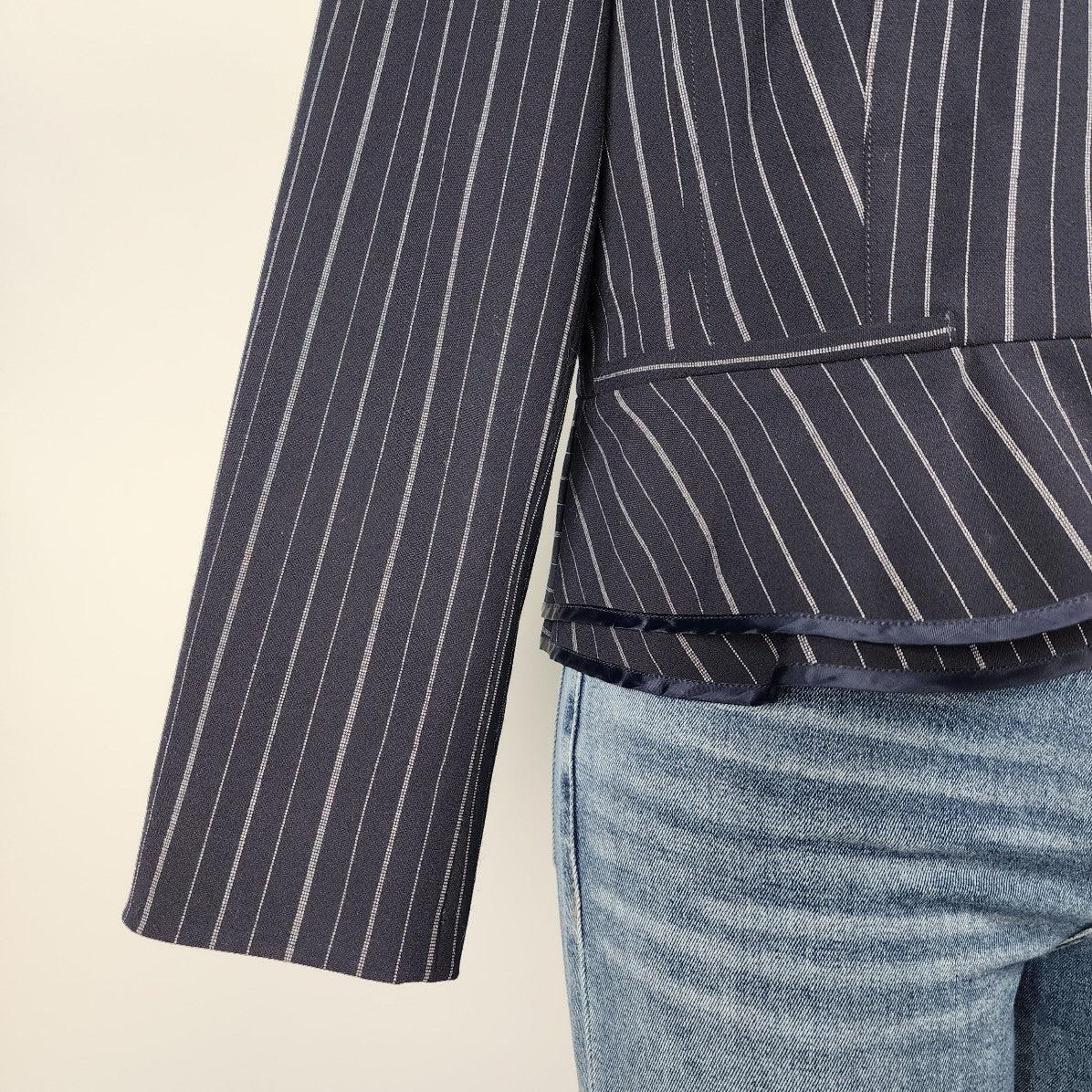 Nine West Suit Navy Pin Striped Peplum Blazer Size 16