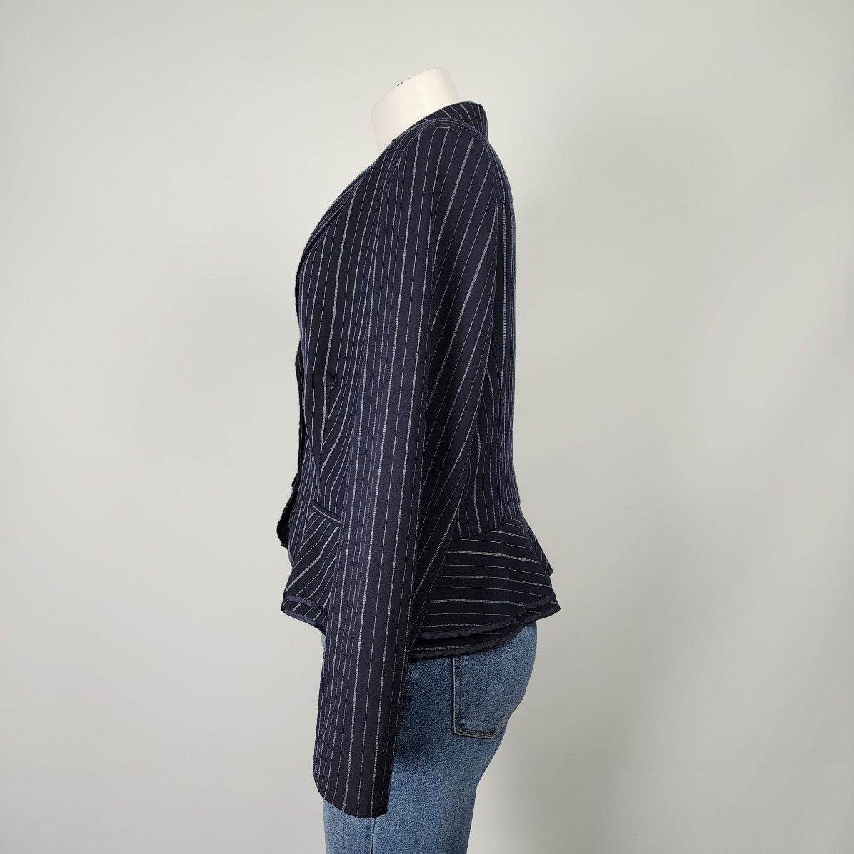 Nine West Suit Navy Pin Striped Peplum Blazer Size 16