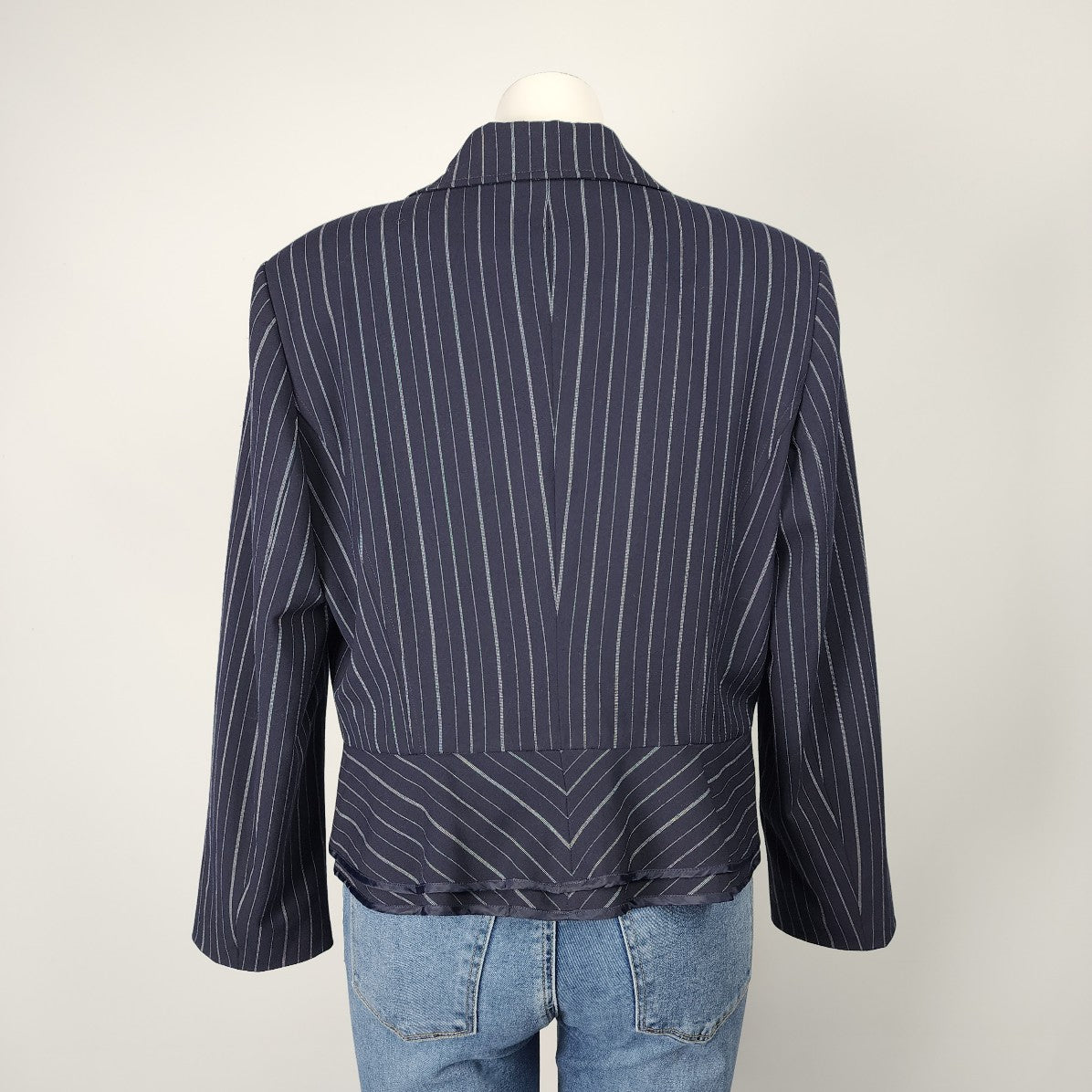 Nine West Suit Navy Pin Striped Peplum Blazer Size 16