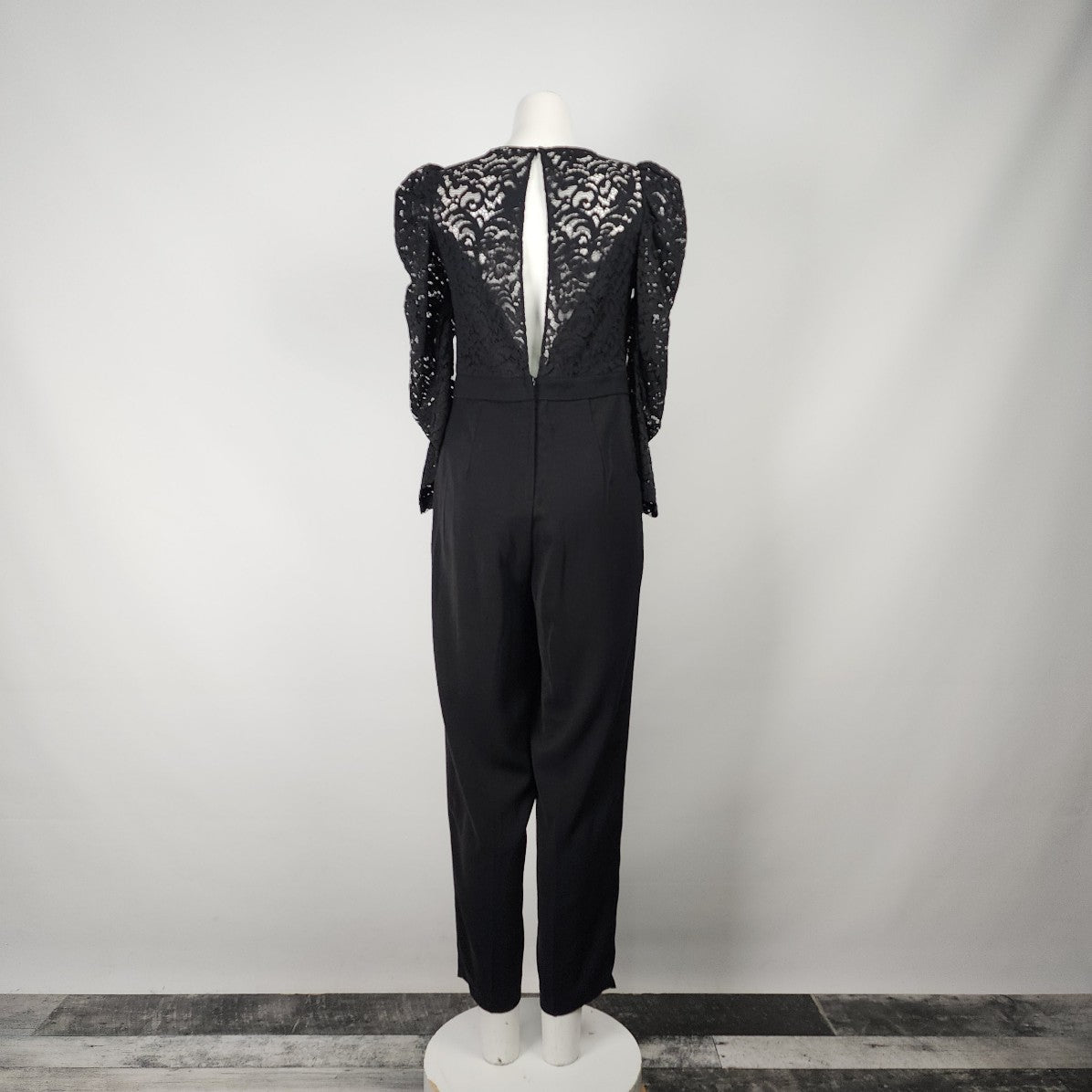 H&M Black Lace Puff Sleeve Jumpsuit Size M