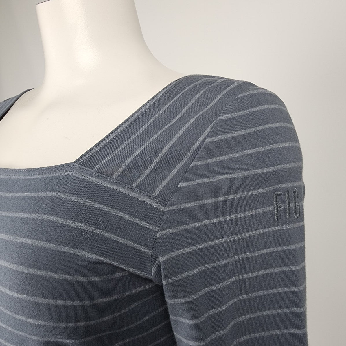 Fig Voyage Grey Striped Jersey Long Sleeve Dress Size M