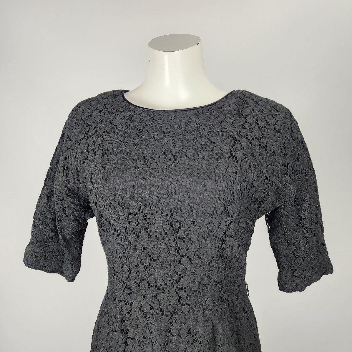 Vintage Wendy Lane Black Lace Long Sleeve Sheath Dress Size M