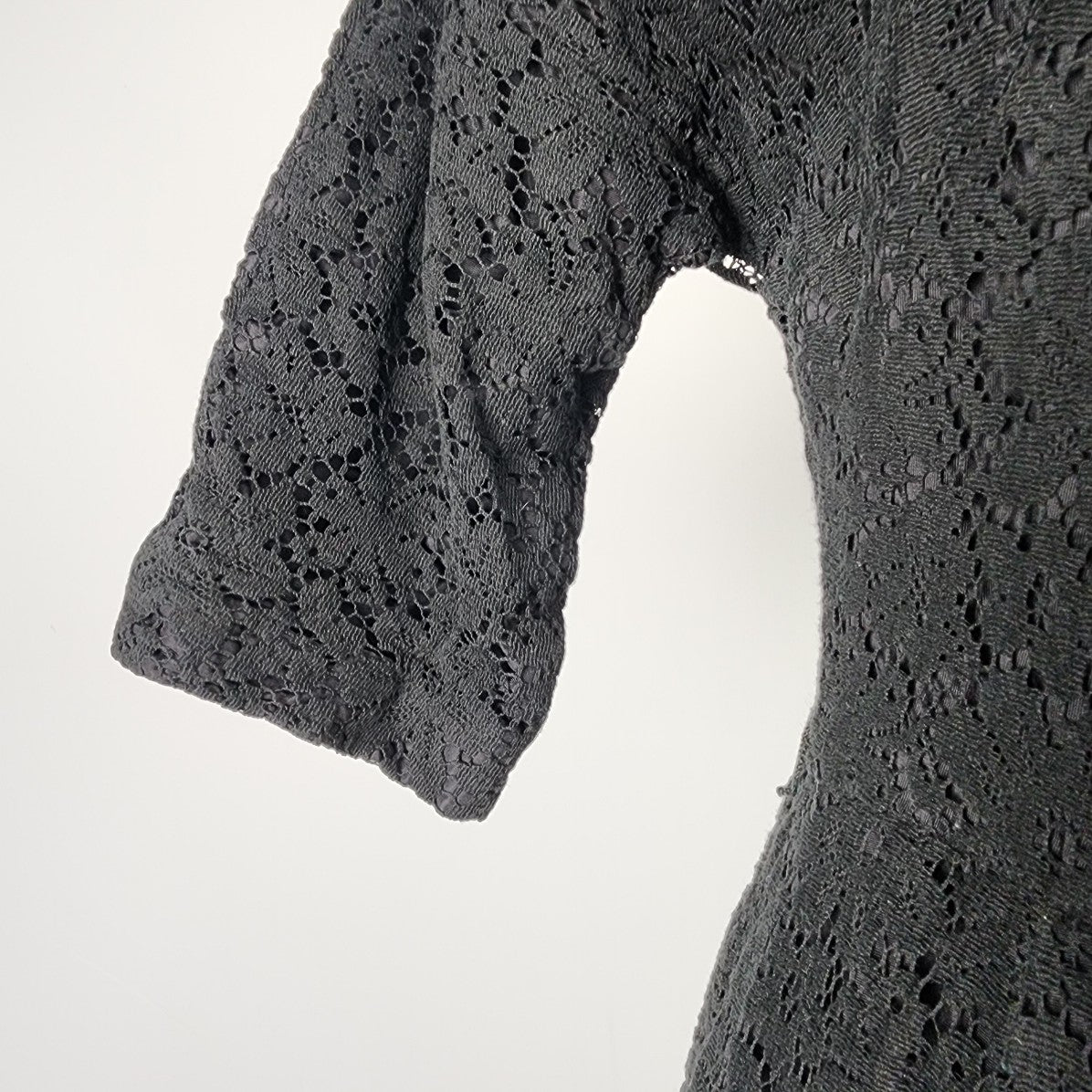 Vintage Wendy Lane Black Lace Long Sleeve Sheath Dress Size M
