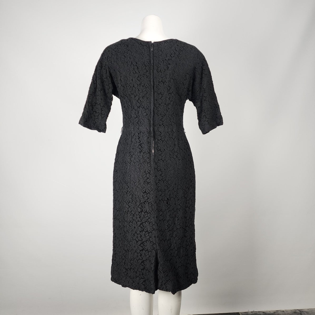 Vintage Wendy Lane Black Lace Long Sleeve Sheath Dress Size M