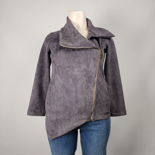 Nounke Grey Faux Suede Asymmetrical Zip Up Light Jacket Size L