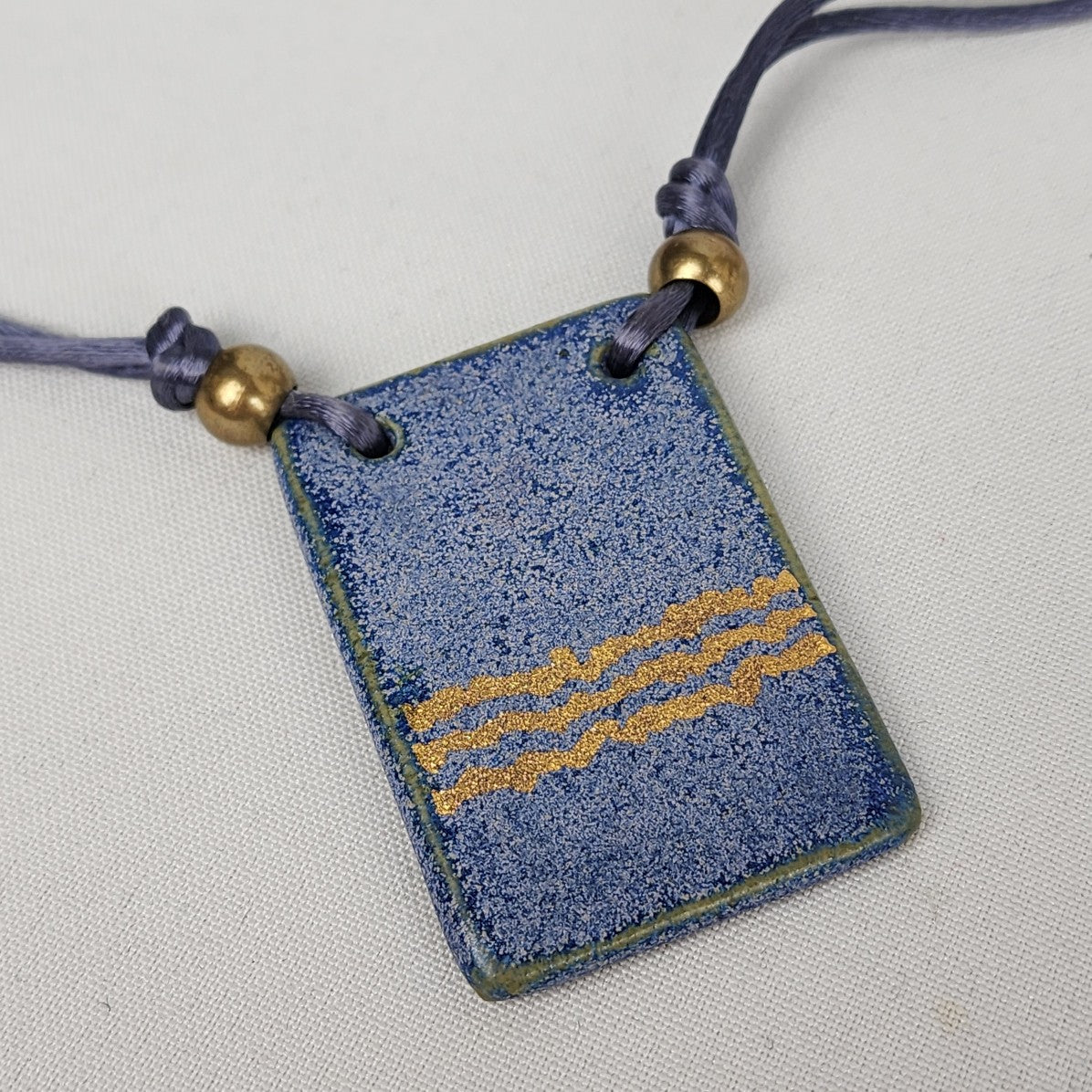 Handmade Blue & Gold Ceramic Pendant Necklace