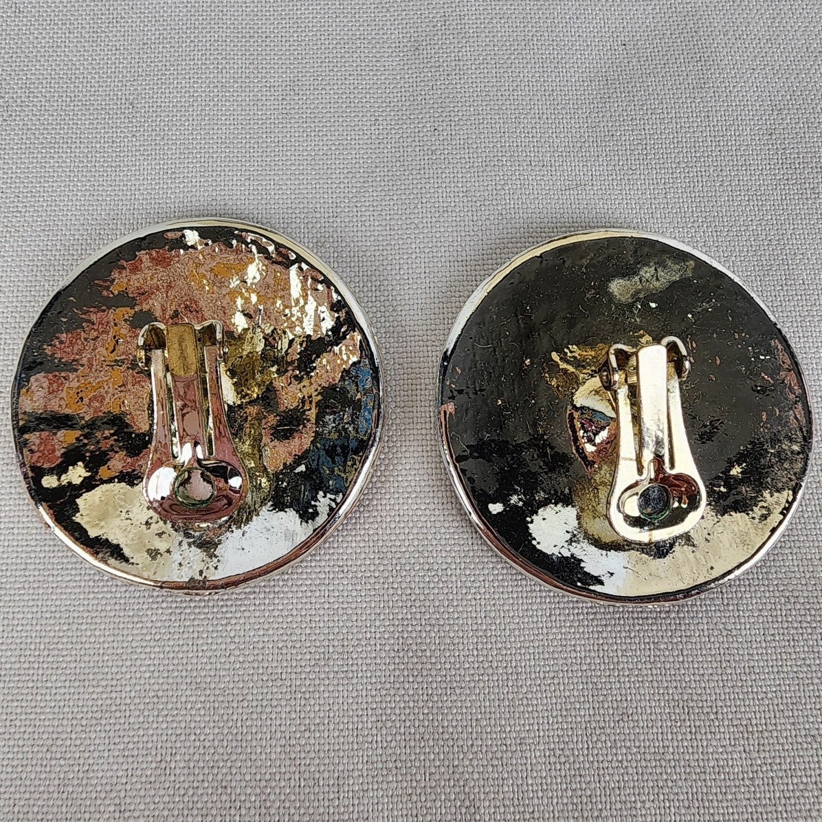 Vintage Red Enamel Metal Clip On Earrings