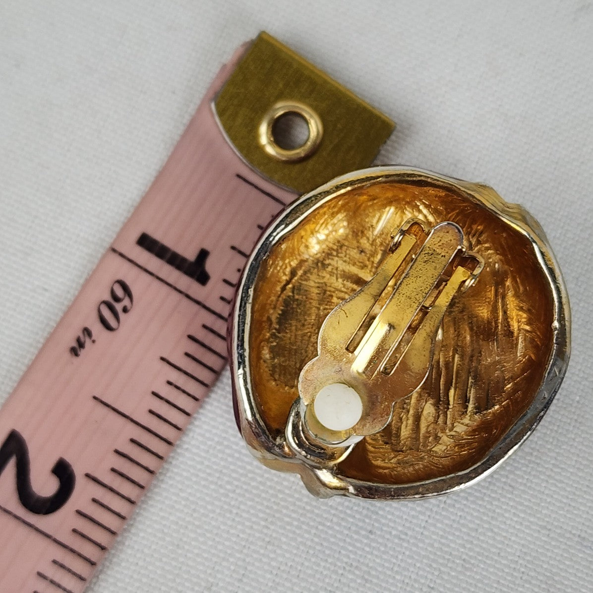 Vintage Red & Blue Gold Enamel Metal Button Clip On Earrings