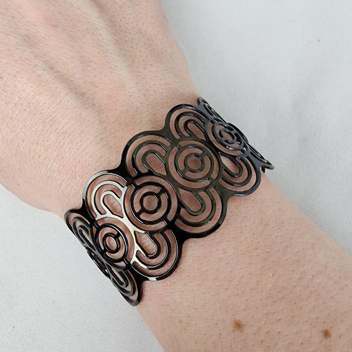 X S. Steel Black Laser Cut Cuff Bracelet