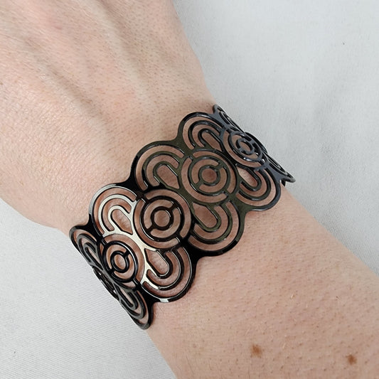 X S. Steel Black Laser Cut Cuff Bracelet