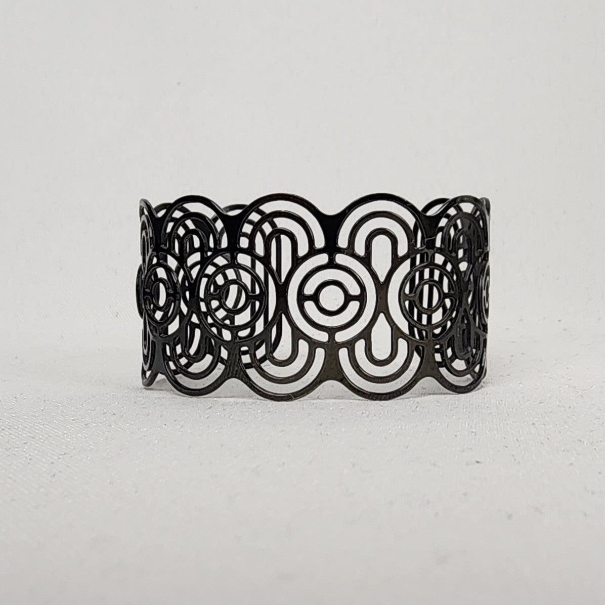X S. Steel Black Laser Cut Cuff Bracelet