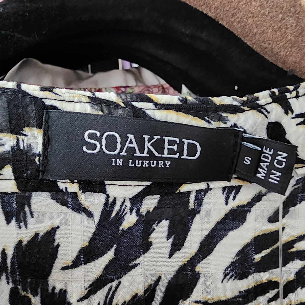 Soaked In Luxury Black Animal Print Blouse Size S