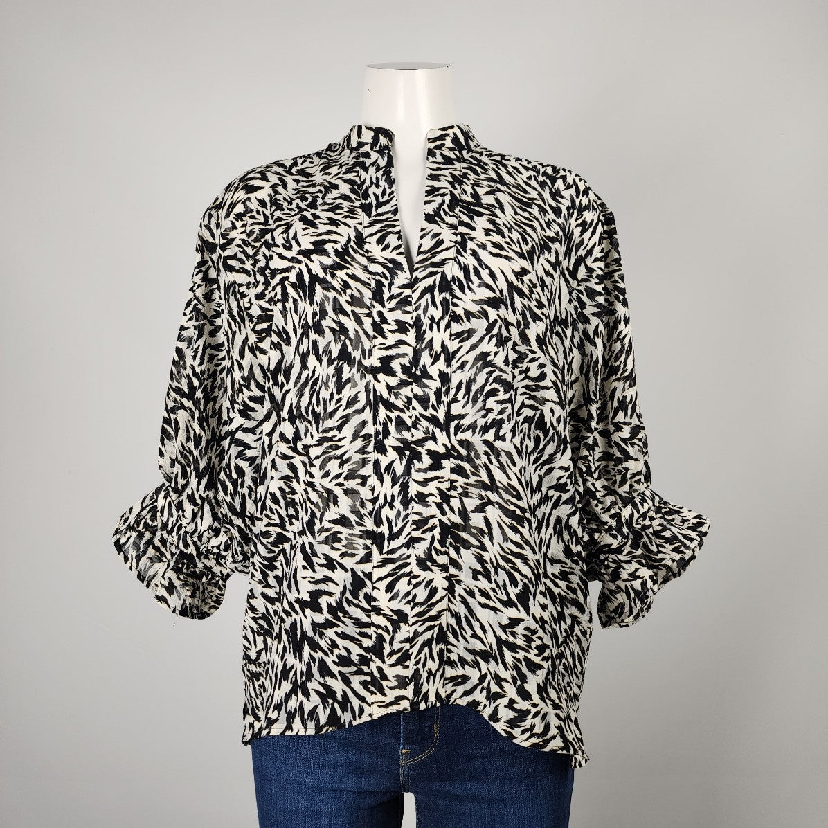 Soaked In Luxury Black Animal Print Blouse Size S