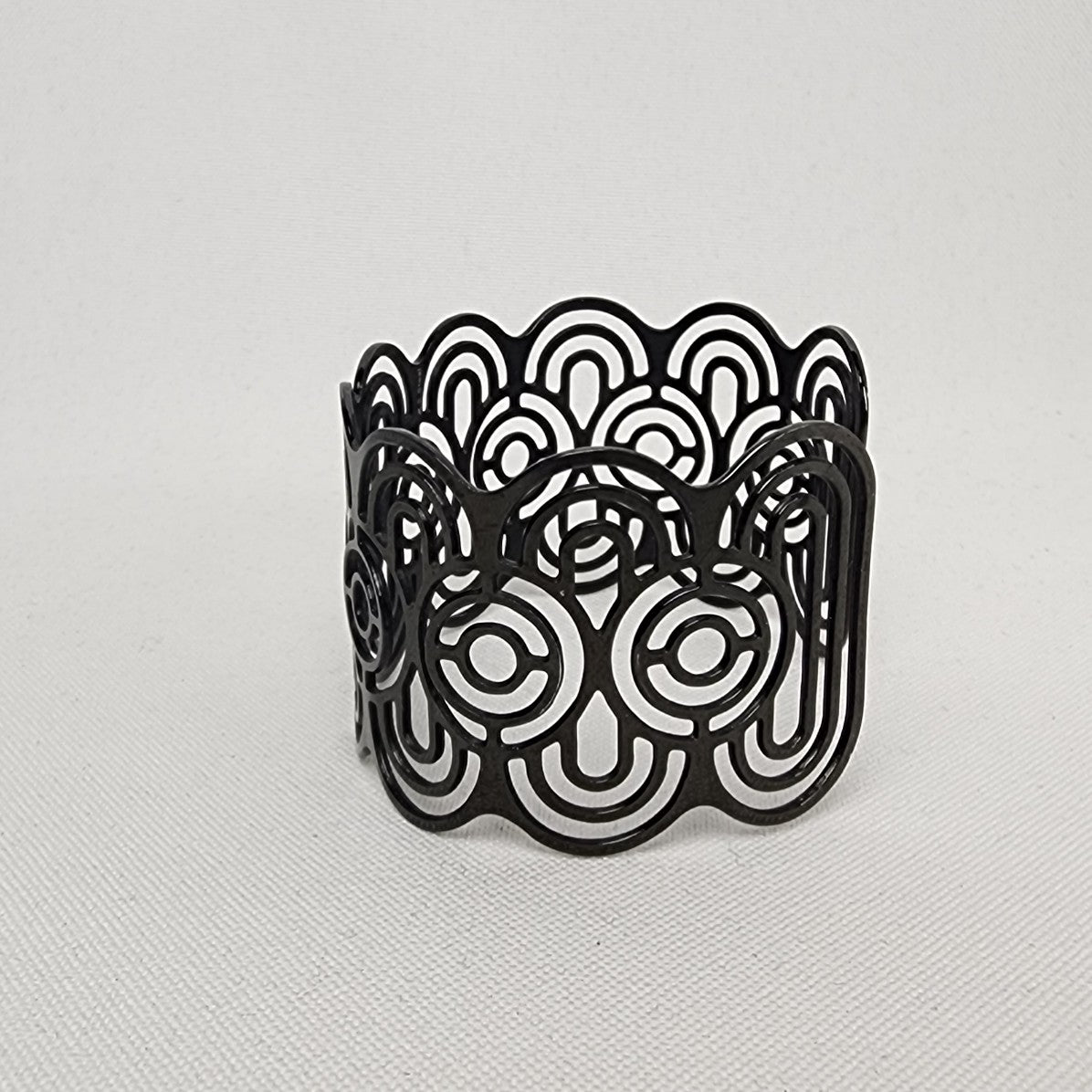 X S. Steel Black Laser Cut Cuff Bracelet