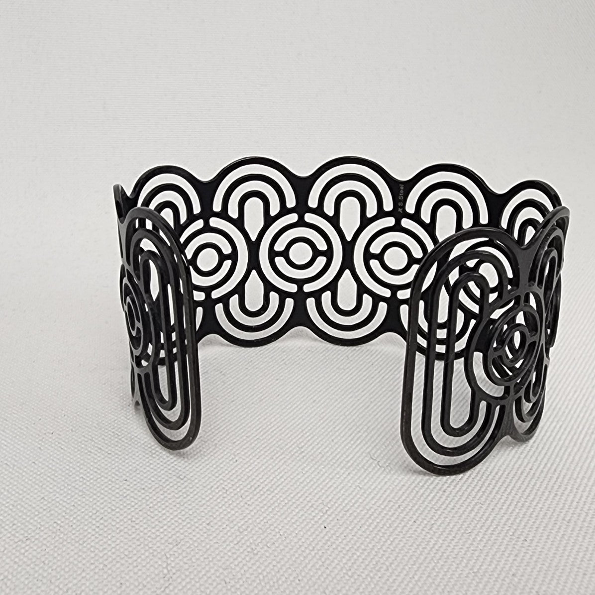 X S. Steel Black Laser Cut Cuff Bracelet