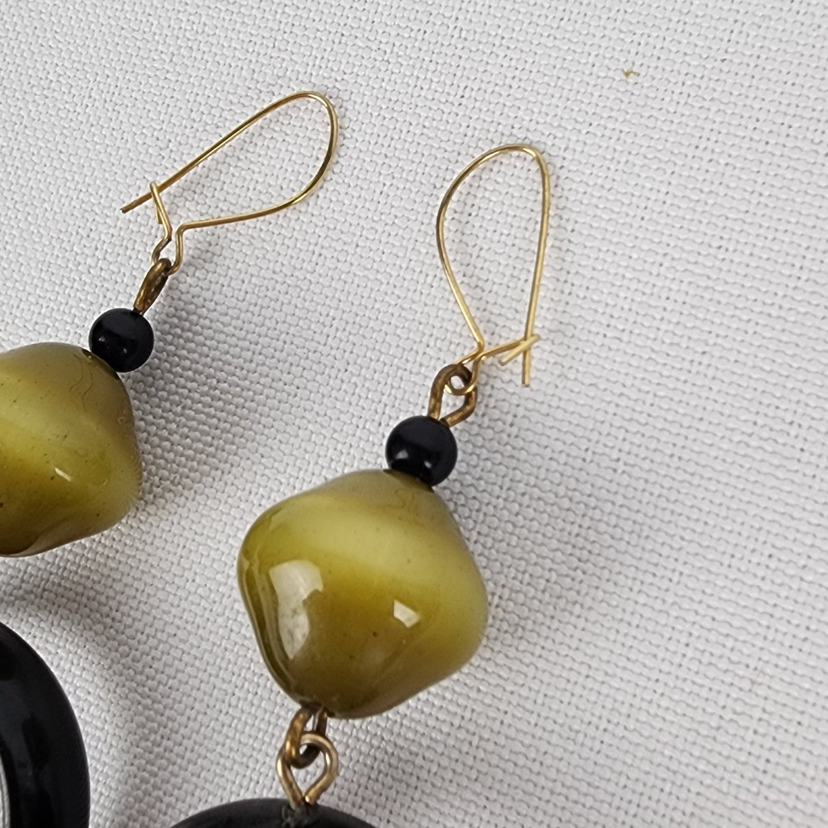 Vintage Green & Black Hoop Beaded Earrings