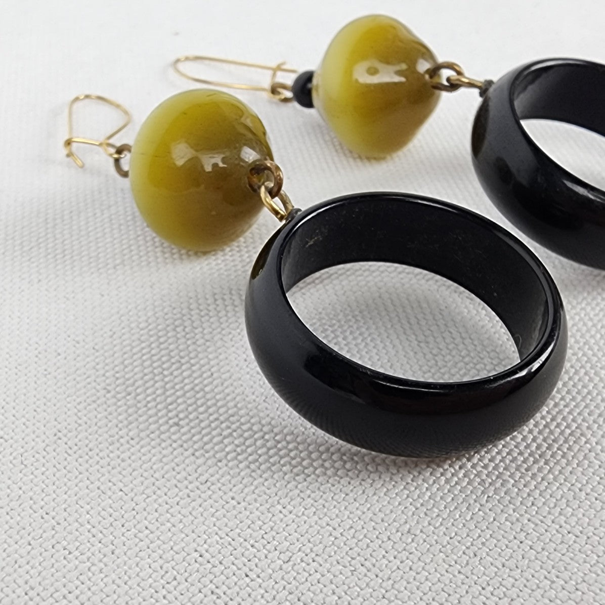 Vintage Green & Black Hoop Beaded Earrings