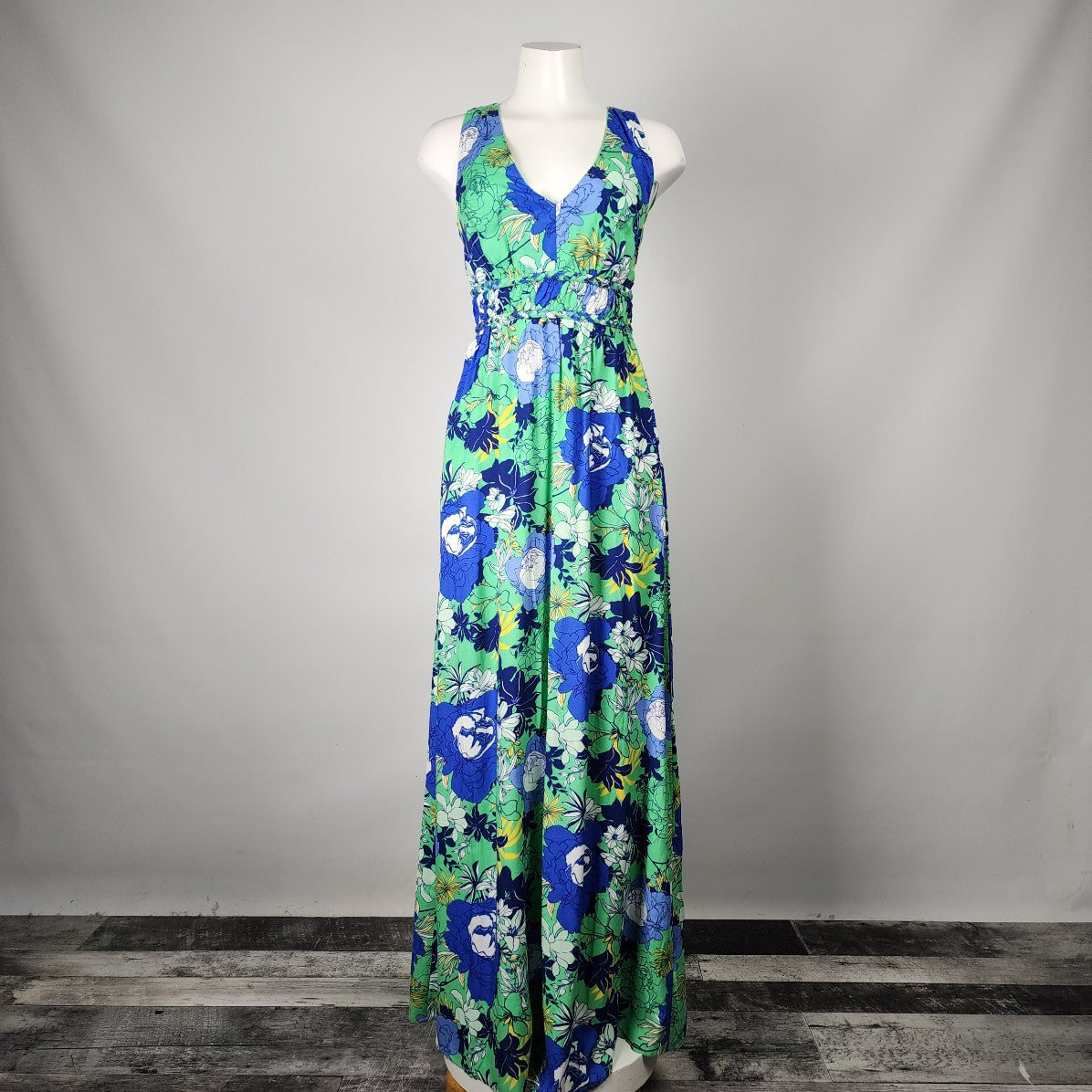 Japna Blue & Green Floral Summer Maxi Dress Size S