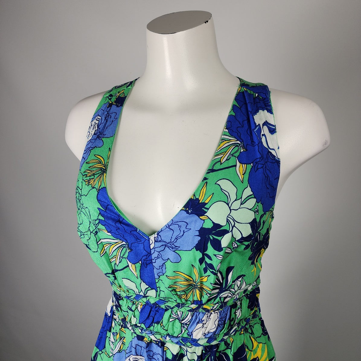 Japna Blue & Green Floral Summer Maxi Dress Size S