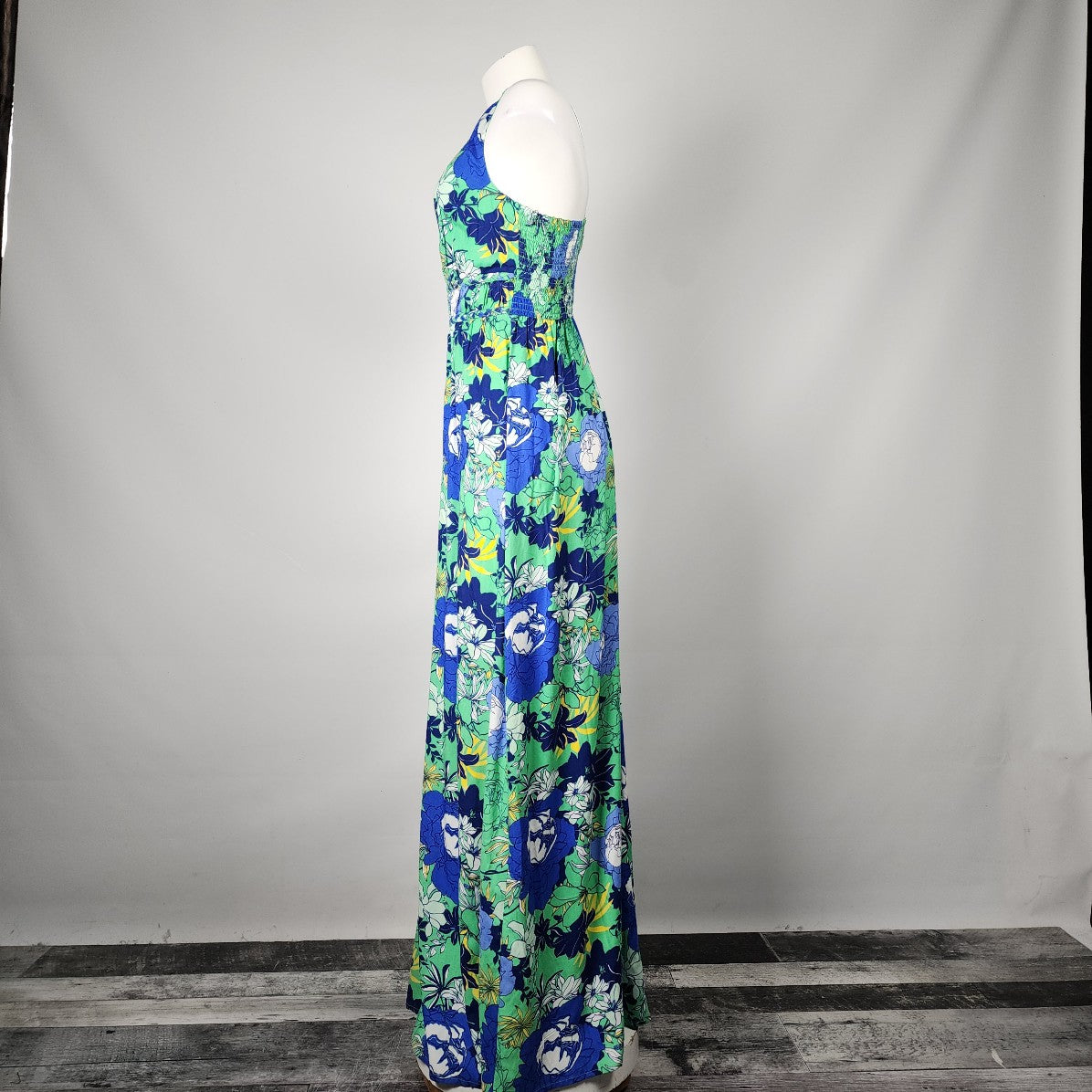Japna Blue & Green Floral Summer Maxi Dress Size S